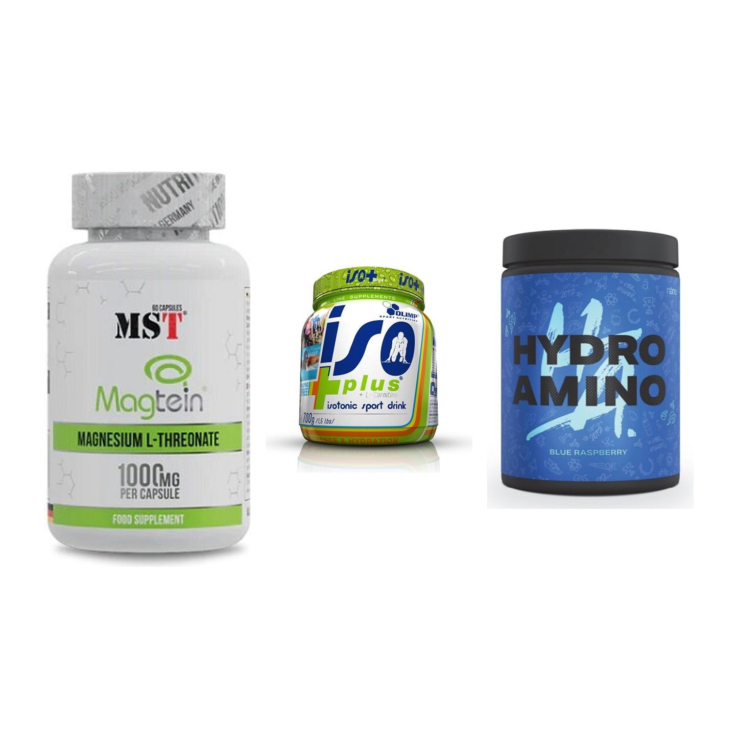 Ausdauer-Set: MST Magnesium + Olimp Iso Plus + Nanosupps Hydro – alle enthaltenen Artikel