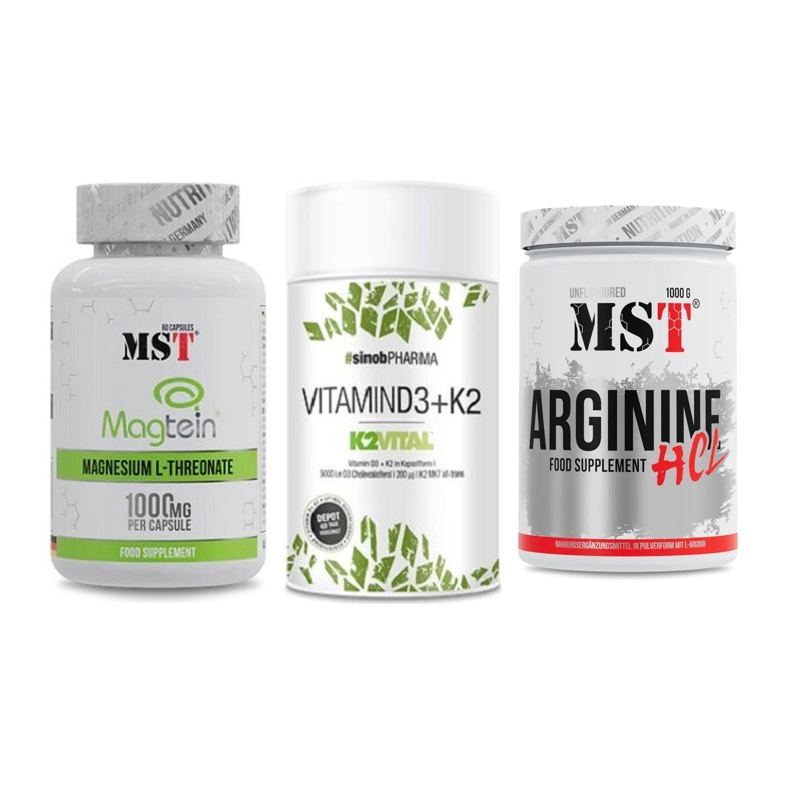 Ausdauer-Set: MST Magnesium + Sinob Vitamin D3 + MST Arginine HCL – alle enthaltenen Artikel