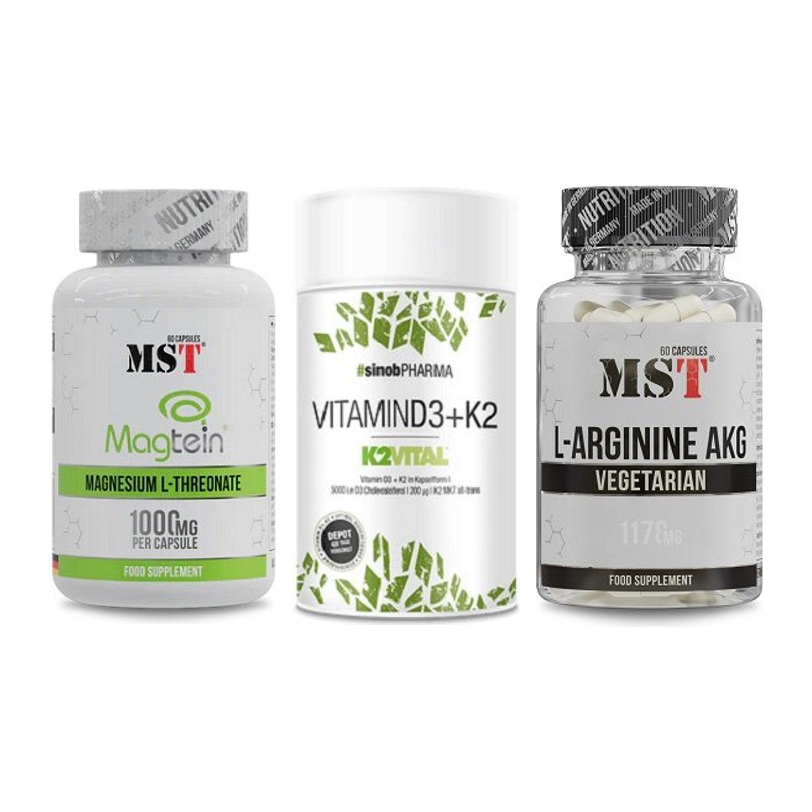 Ausdauer-Set: MST Magnesium + Sinob Vitamin D3 + MST Arginin AAKG – alle enthaltenen Artikel