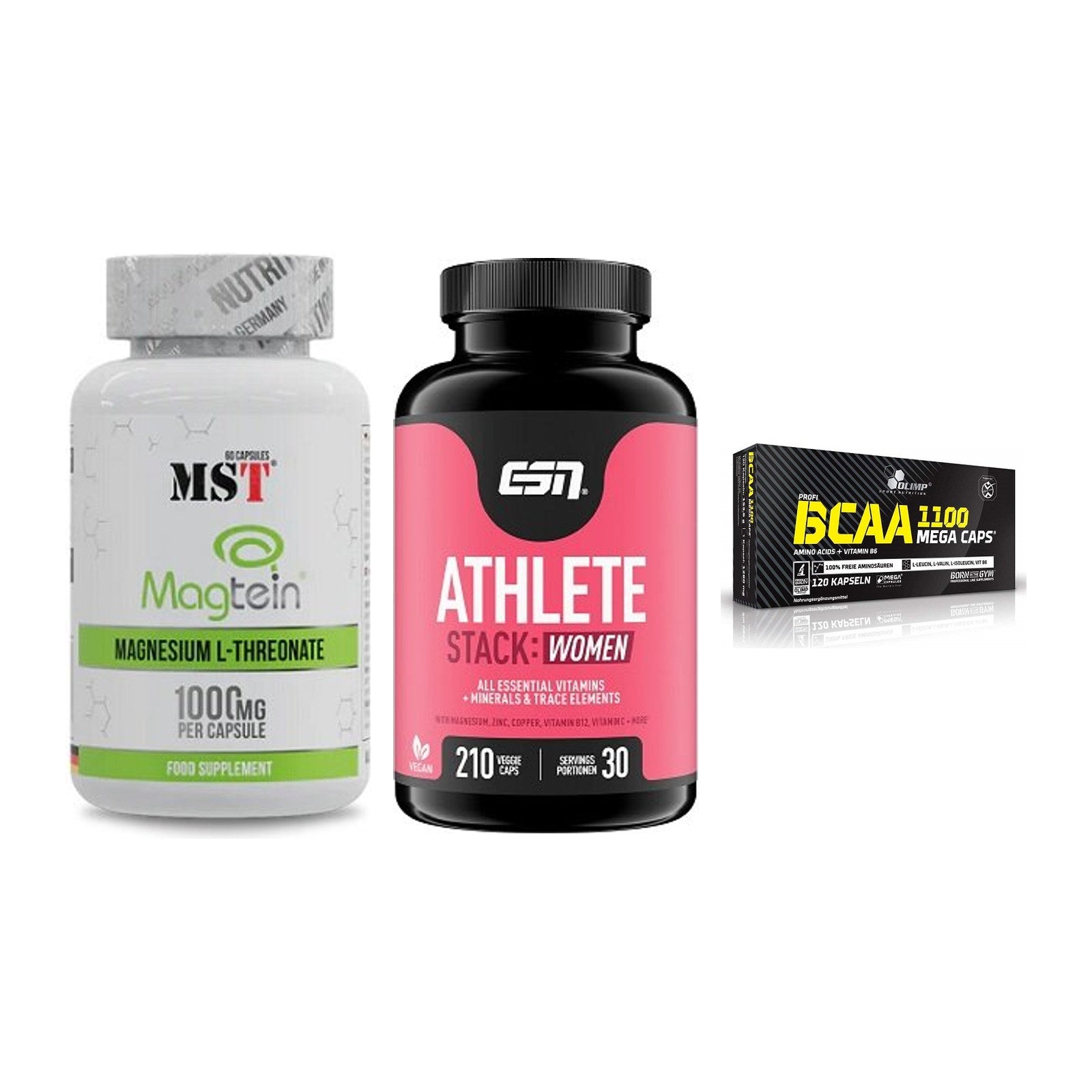 Ausdauer-Set: MST Magnesium + ESN Athlete + Olimp BCAA Mega – alle enthaltenen Artikel