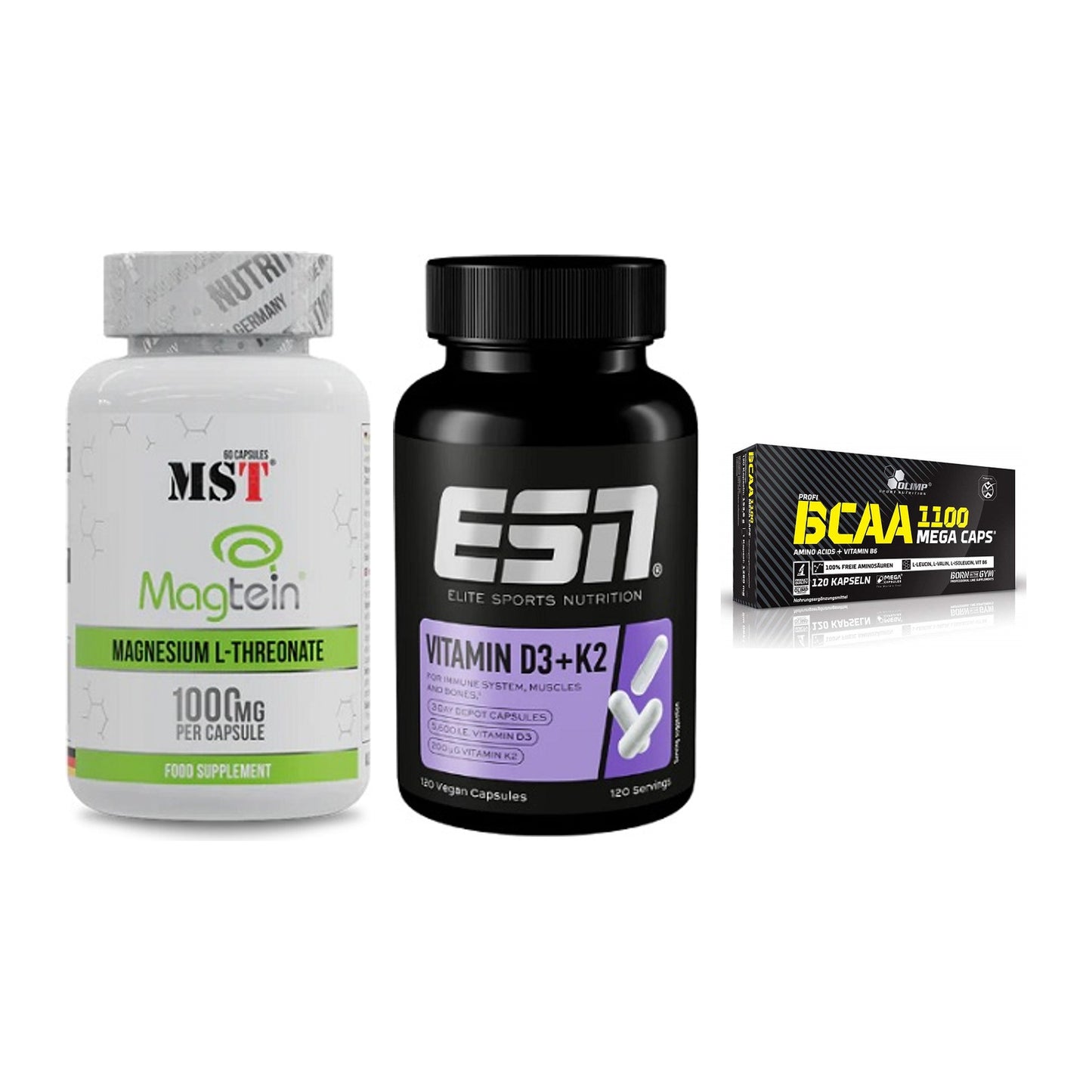 Ausdauer-Set: MST Magnesium + ESN Vitamin D3 + Olimp BCAA Mega – alle enthaltenen Artikel
