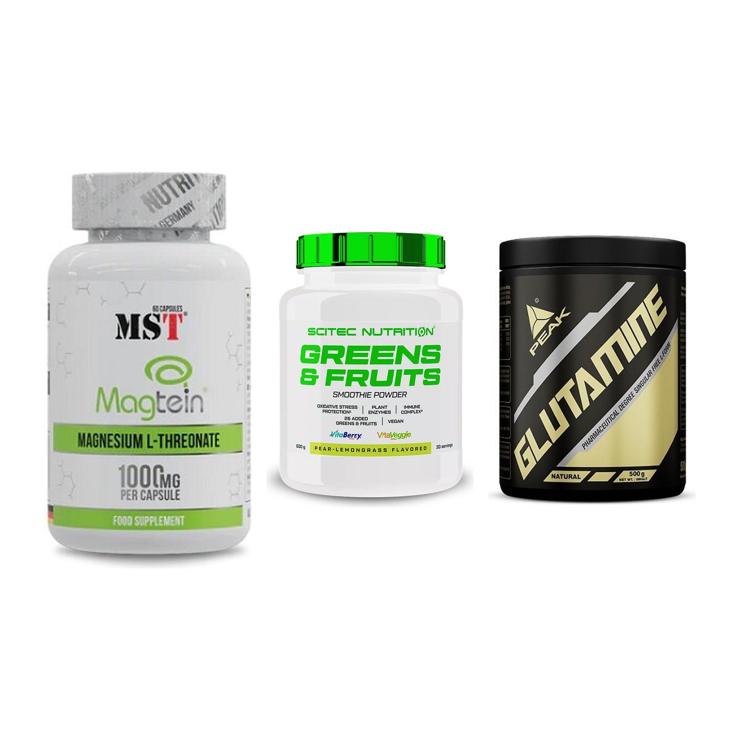 Ausdauer-Set: MST Magnesium + Scitec Greens + Peak Glutamin – alle enthaltenen Artikel