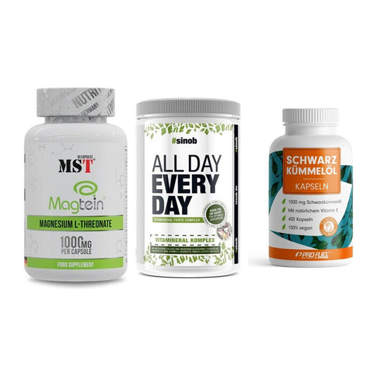 Ausdauer-Set: MST Magnesium + Sinob All Day + ProFuel Schwarzk – alle enthaltenen Artikel