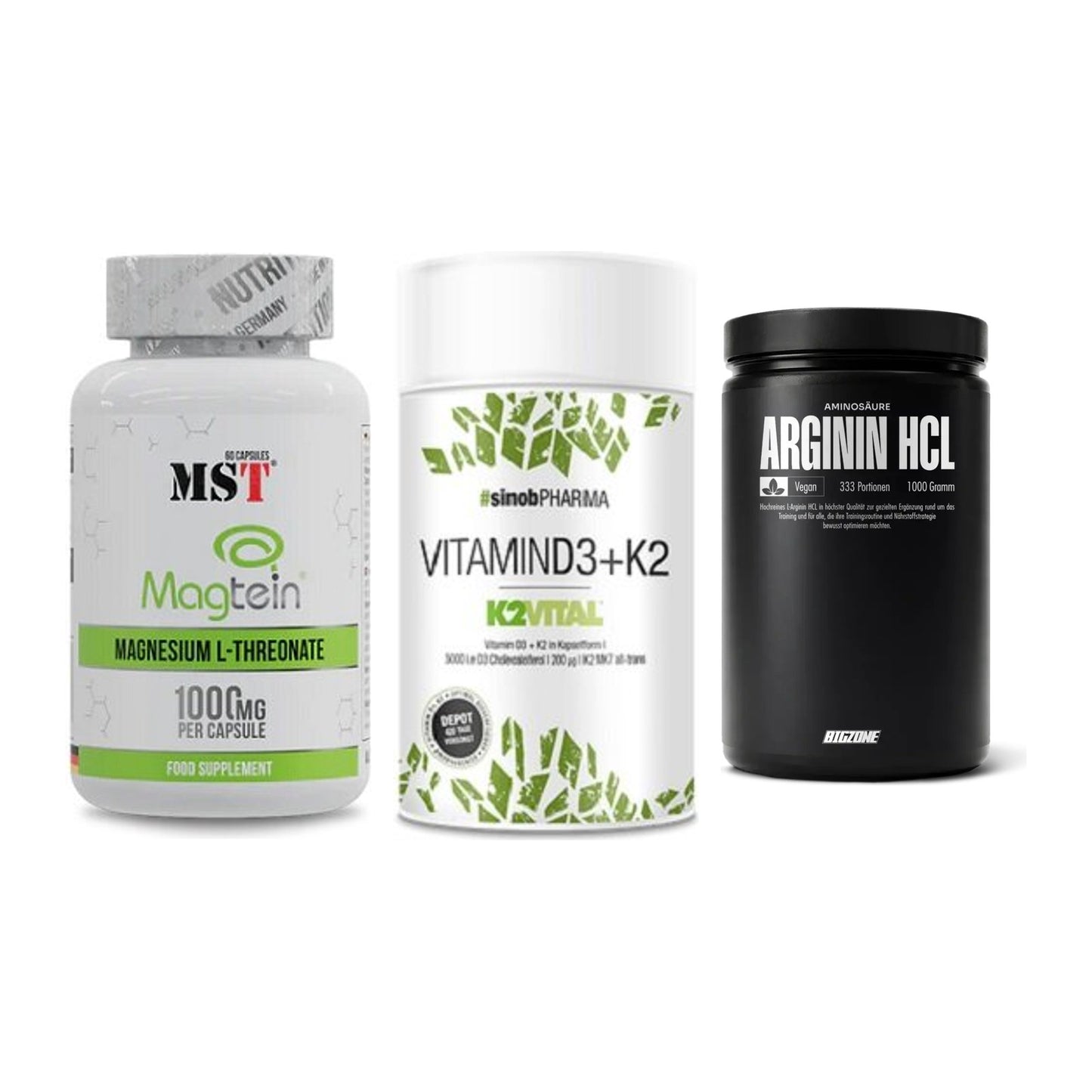 Ausdauer-Set: MST Magnesium + Sinob Vitamin D3 + Big Zone L-Argin – alle enthaltenen Artikel