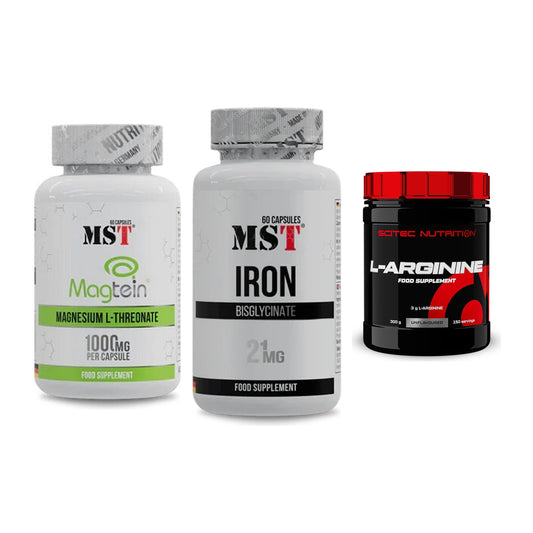 Ausdauer-Set: MST Magnesium + MST Iron Bisglyc + Scitec Arginin – alle enthaltenen Artikel
