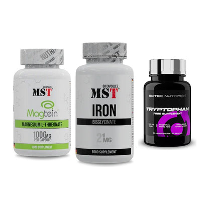 Ausdauer-Set: MST Magnesium + MST Iron Bisglyc + Scitec Tryptopha – alle enthaltenen Artikel