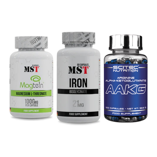 Ausdauer-Set: MST Magnesium + MST Iron Bisglyc + Scitec AAKG – alle enthaltenen Artikel