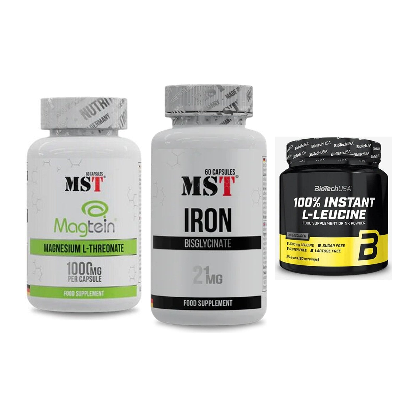 Ausdauer-Set: MST Magnesium + MST Iron Bisglyc + BioTech 100% – alle enthaltenen Artikel