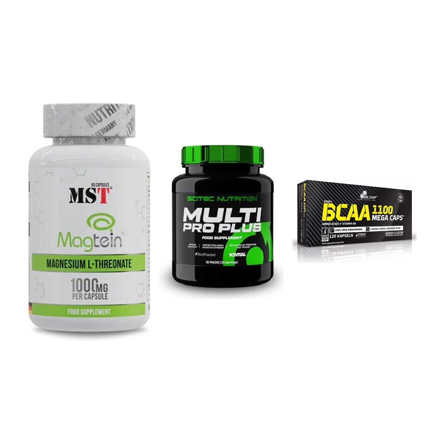 Ausdauer-Set: MST Magnesium + Scitec Multi Pro + Olimp BCAA Mega – alle enthaltenen Artikel