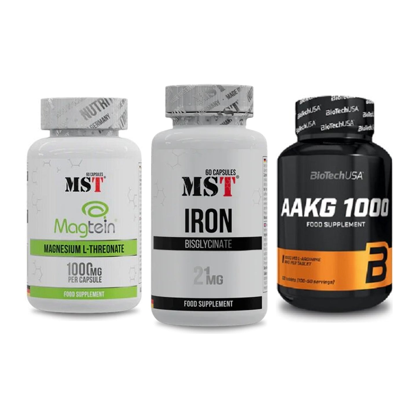 Ausdauer-Set: MST Magnesium + MST Iron Bisglyc + BioTech AAKG – alle enthaltenen Artikel