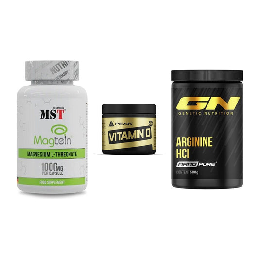 Ausdauer-Set: MST Magnesium + Peak Vitamin D + GN Arginine HCL – alle enthaltenen Artikel