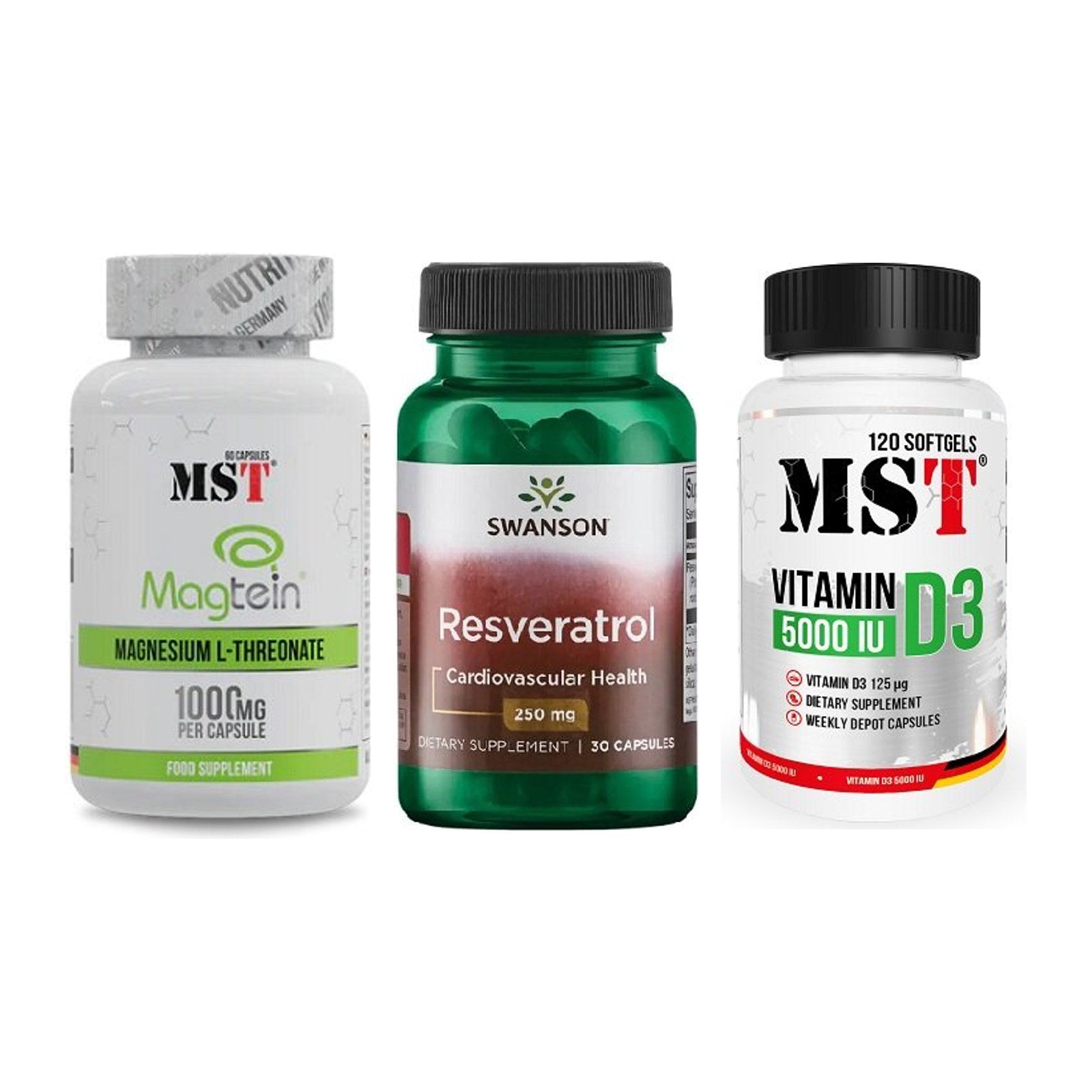 Ausdauer-Set: MST Magnesium + Swanson Resverat + MST Vitamin D3 – alle enthaltenen Artikel