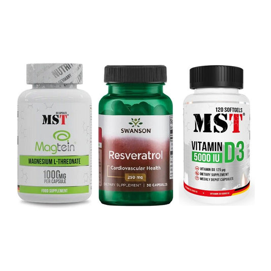 Ausdauer-Set: MST Magnesium + Swanson Resverat + MST Vitamin D3 – alle enthaltenen Artikel