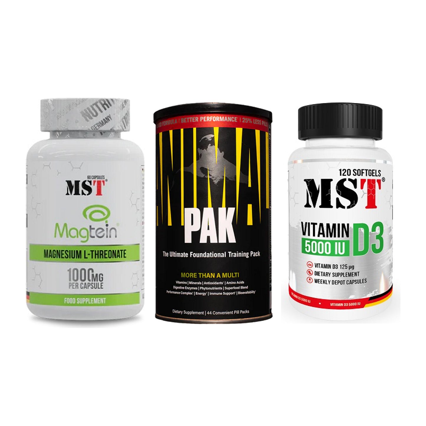 Ausdauer-Set: MST Magnesium + Universal Animal + MST Vitamin D3 – alle enthaltenen Artikel