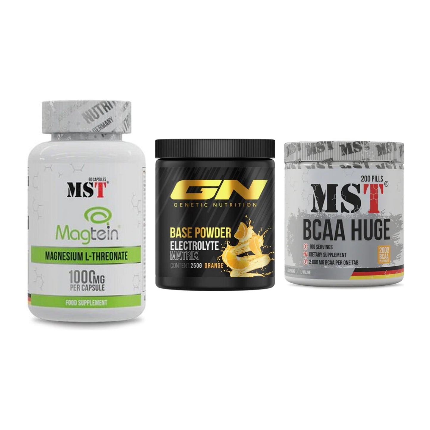 Ausdauer-Set: MST Magnesium + GN Base Powder + MST BCAA Huge – alle enthaltenen Artikel