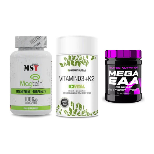 Ausdauer-Set: MST Magnesium + Sinob Vitamin D3 + Scitec Mega EAA – alle enthaltenen Artikel