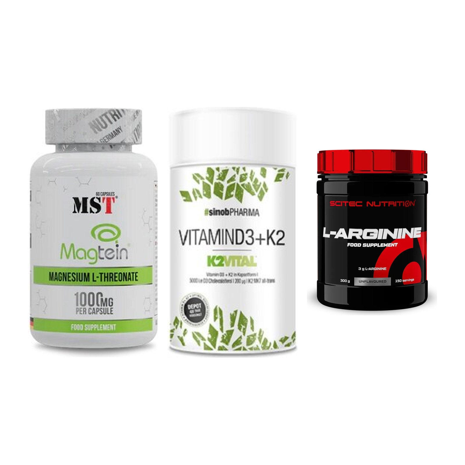 Ausdauer-Set: MST Magnesium + Sinob Vitamin D3 + Scitec Arginin – alle enthaltenen Artikel