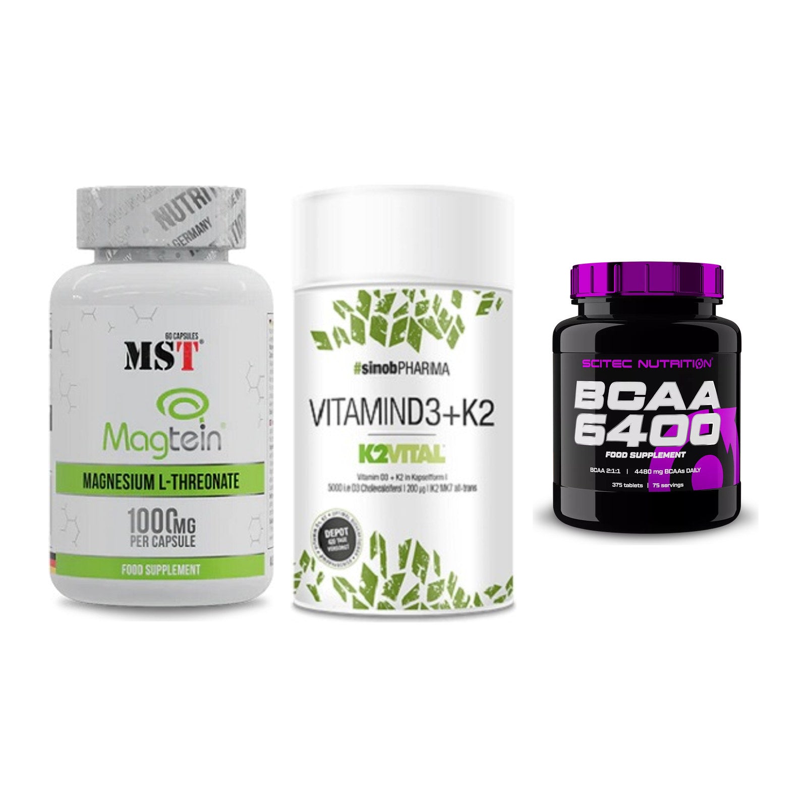 Ausdauer-Set: MST Magnesium + Sinob Vitamin D3 + Scitec BCAA 6400 – alle enthaltenen Artikel