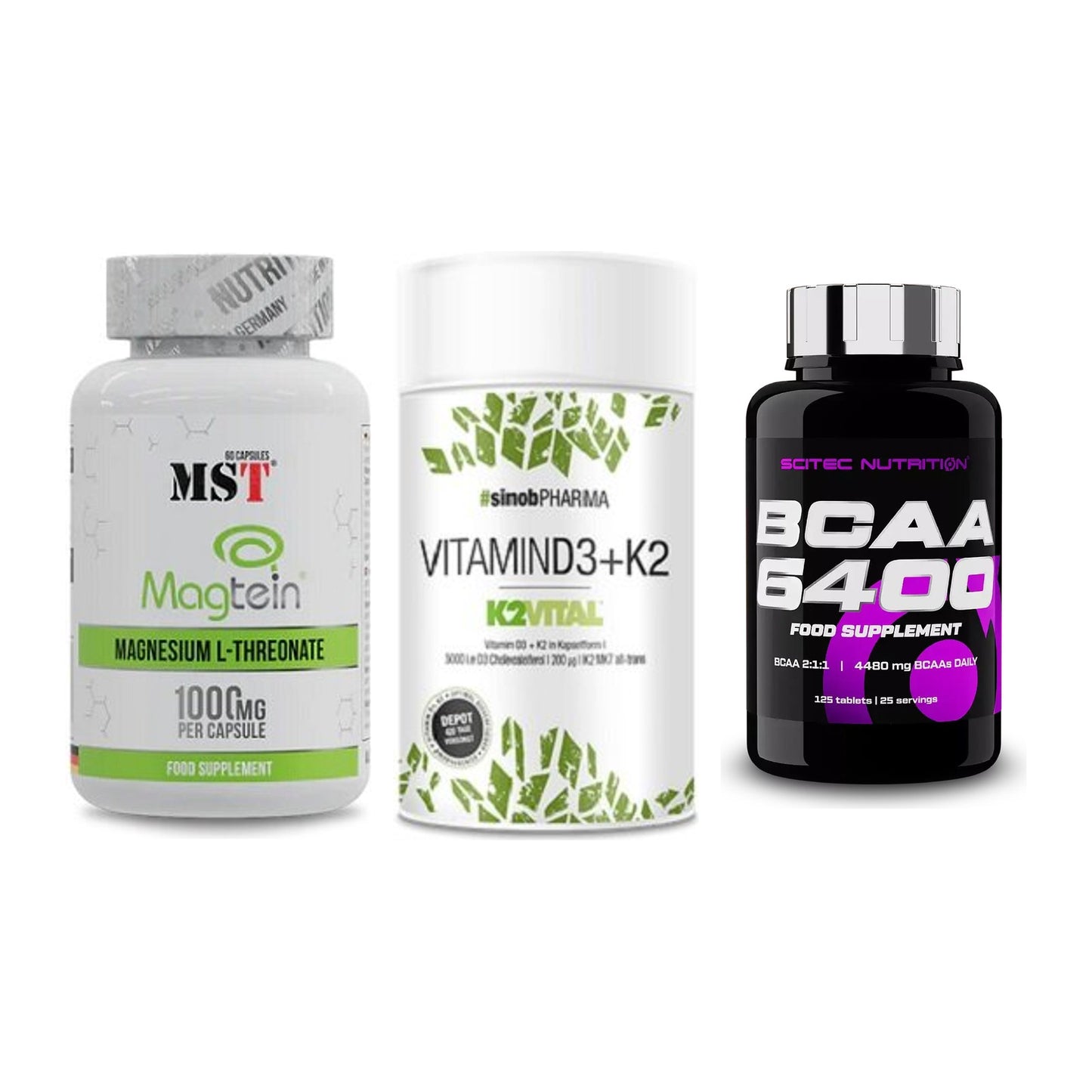 Ausdauer-Set: MST Magnesium + Sinob Vitamin D3 + Scitec BCAA 6400 – alle enthaltenen Artikel