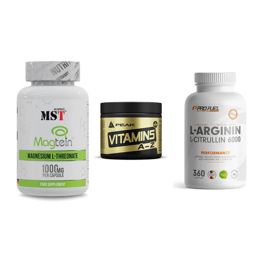 Ausdauer-Set: MST Magnesium + Peak Vitamin A-Z + ProFuel L-Argini – alle enthaltenen Artikel
