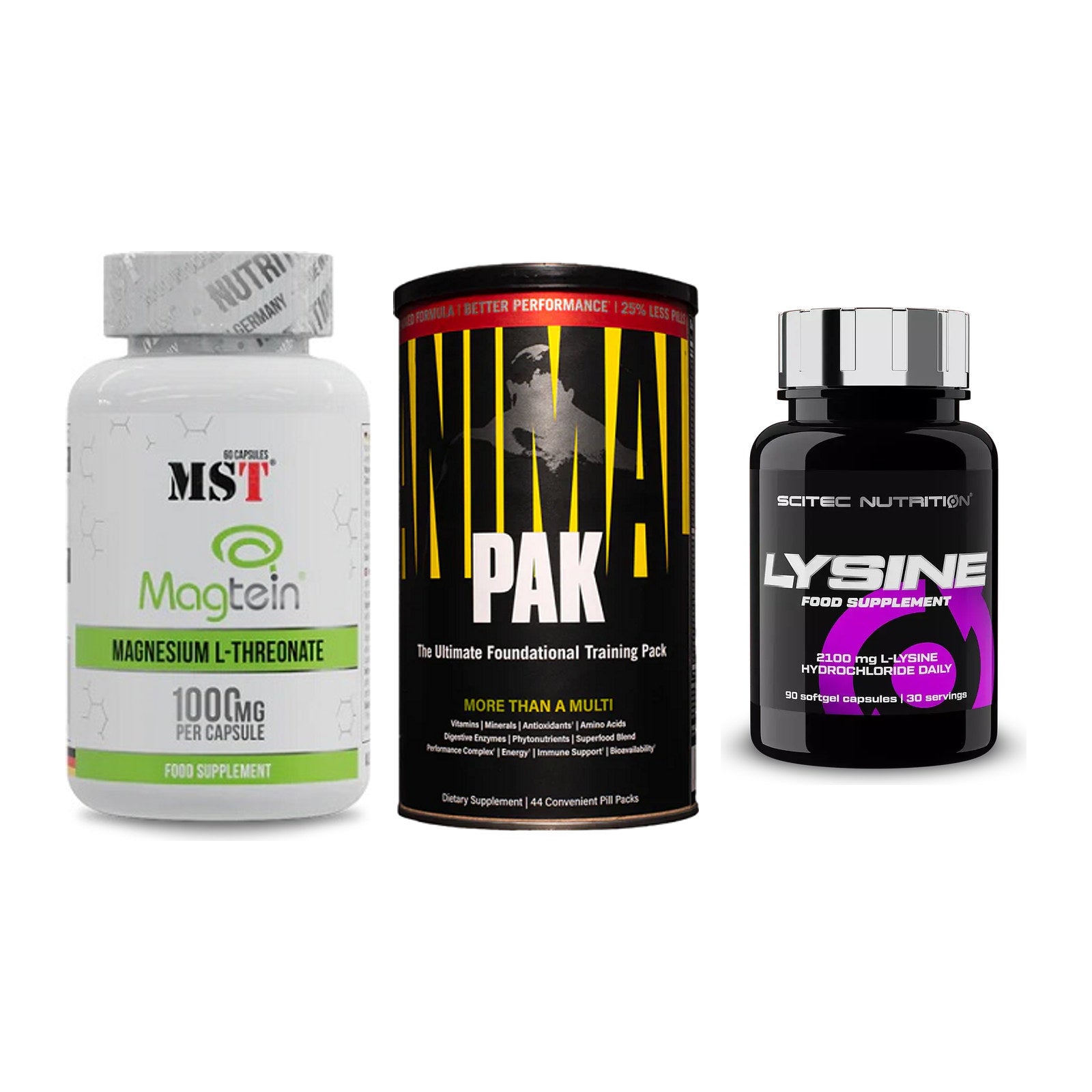 Ausdauer-Set: MST Magnesium + Universal Animal + Scitec Lysine – alle enthaltenen Artikel