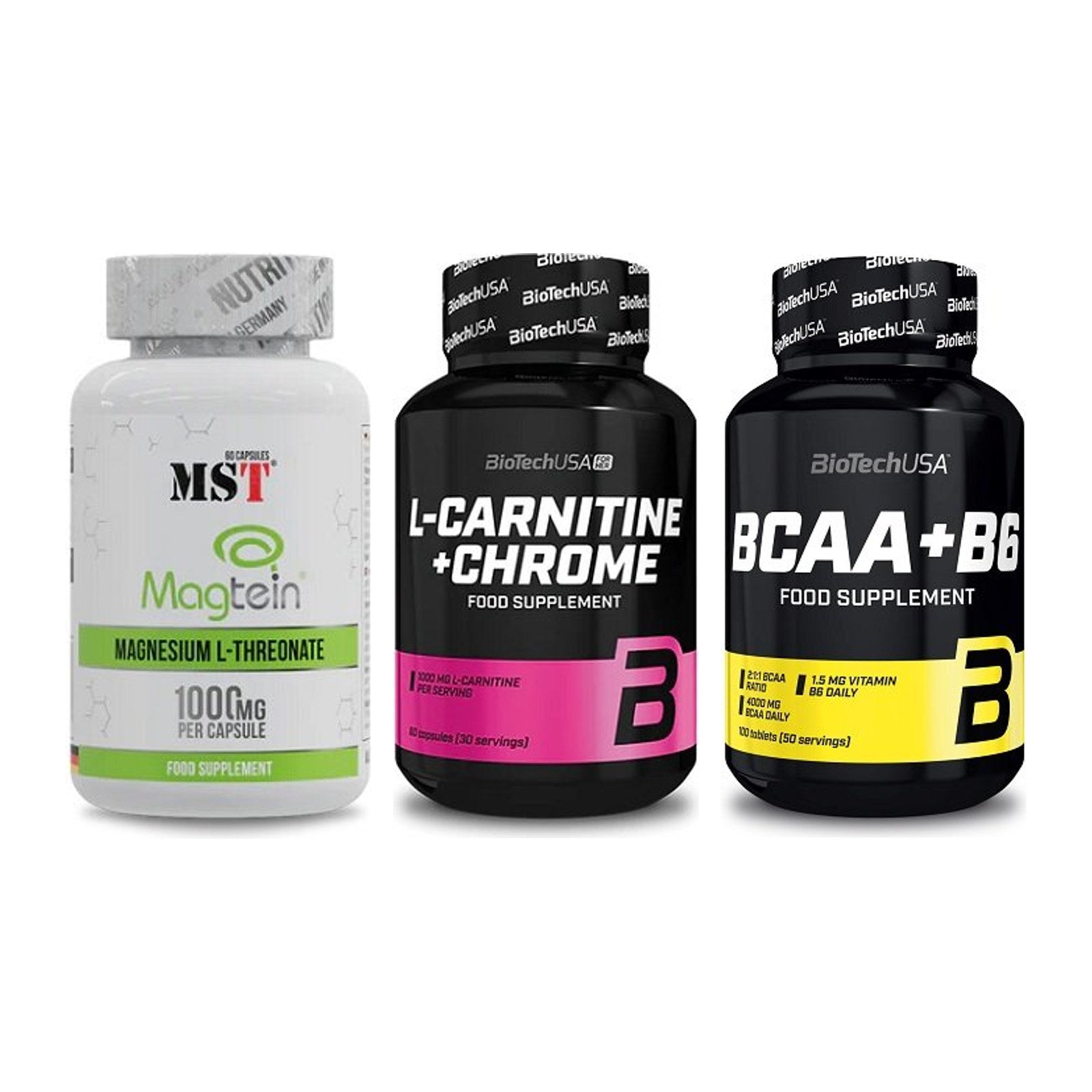 Ausdauer-Set: MST Magnesium + BioTech L-Carnit + BioTech BCAA+B6 – alle enthaltenen Artikel