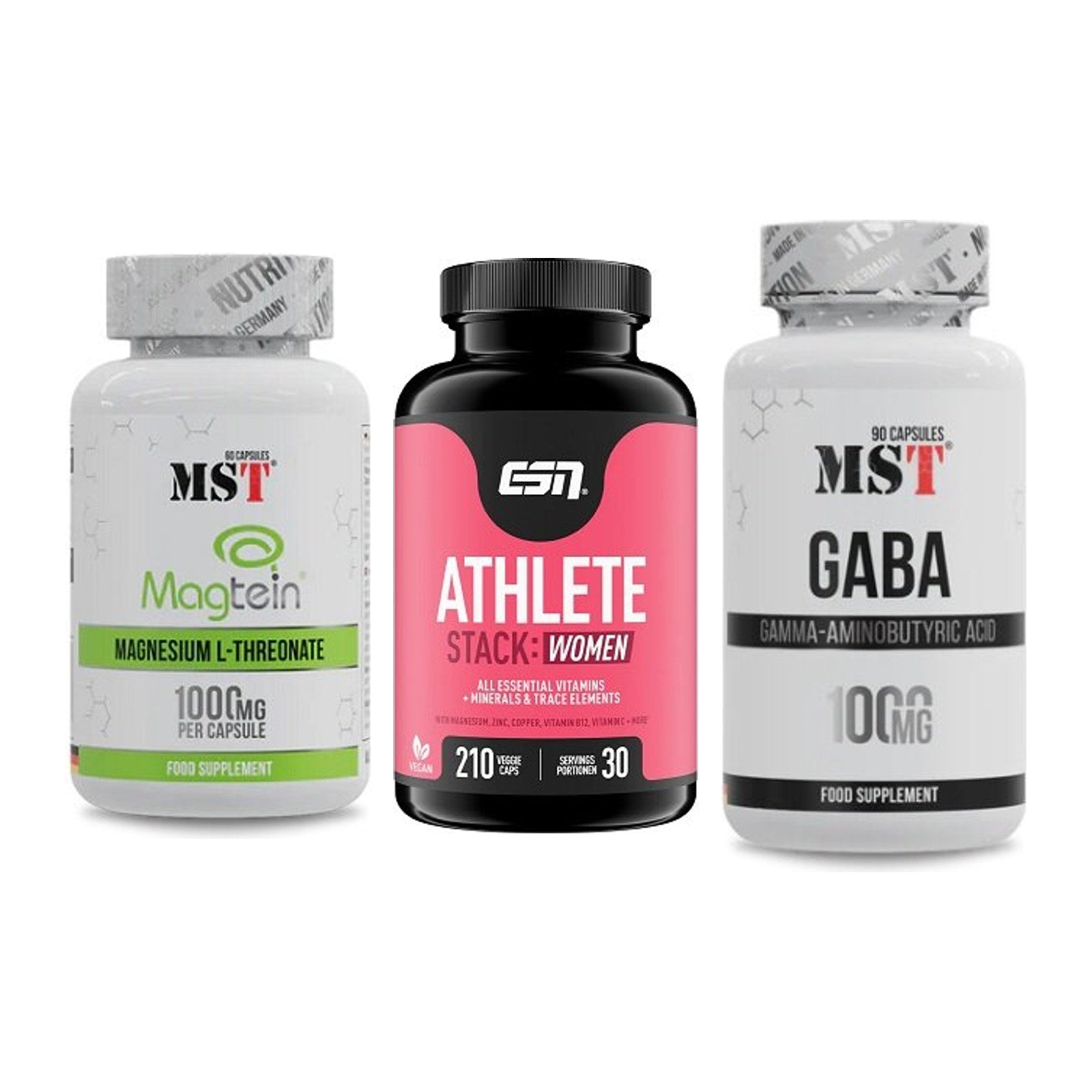 Ausdauer-Set: MST Magnesium + ESN Athlete + MST GABA 1000mg – alle enthaltenen Artikel