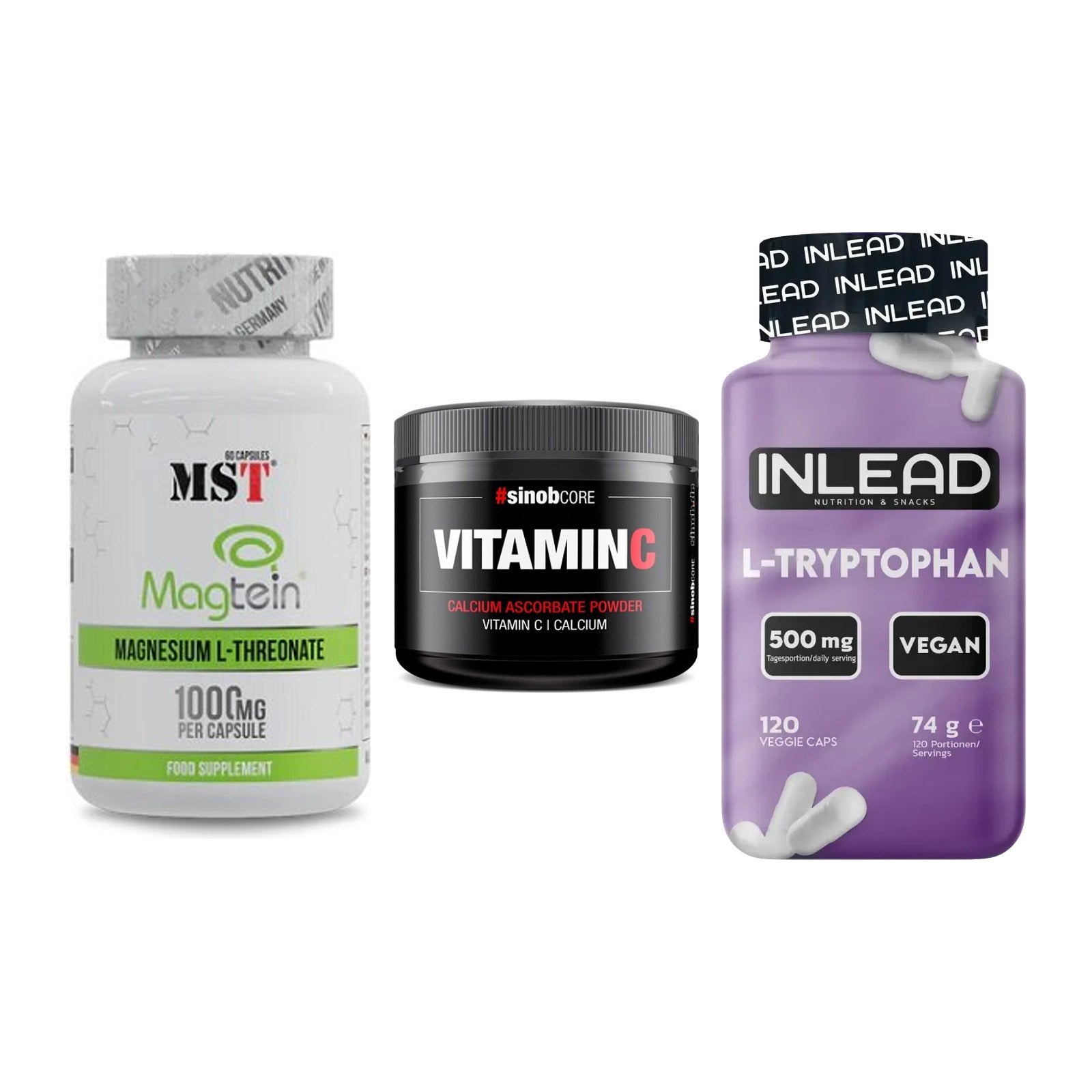 Ausdauer-Set: MST Magnesium + Sinob Vitamin C + INLEAD L-Tryptop – alle enthaltenen Artikel