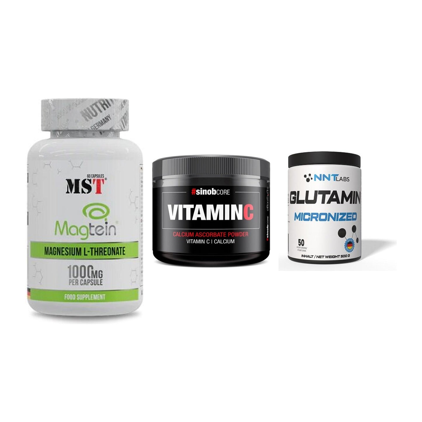 Ausdauer-Set: MST Magnesium + Sinob Vitamin C + NNT Glutamin – alle enthaltenen Artikel