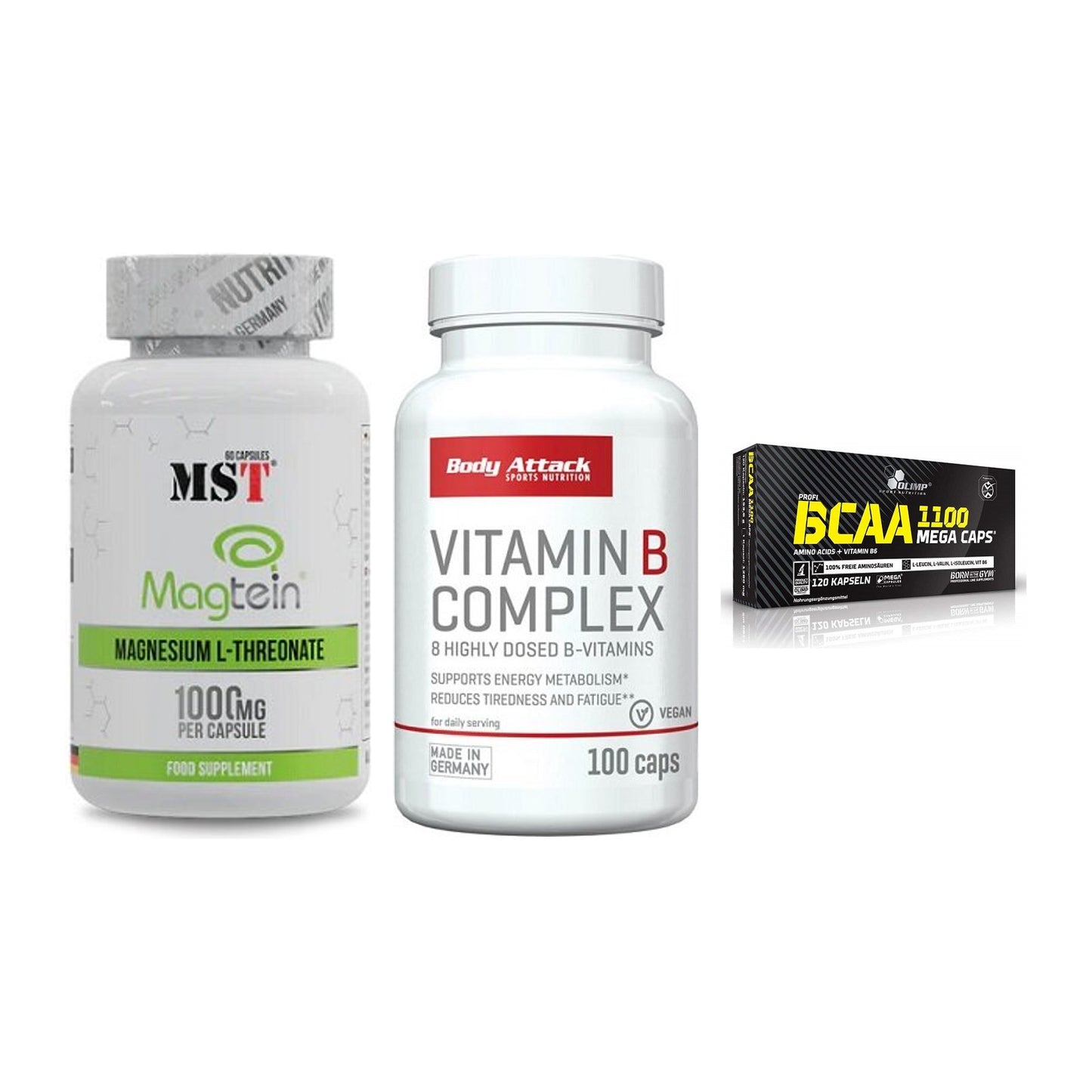 Ausdauer-Set: MST Magnesium + Body Attack + Olimp BCAA Mega – alle enthaltenen Artikel