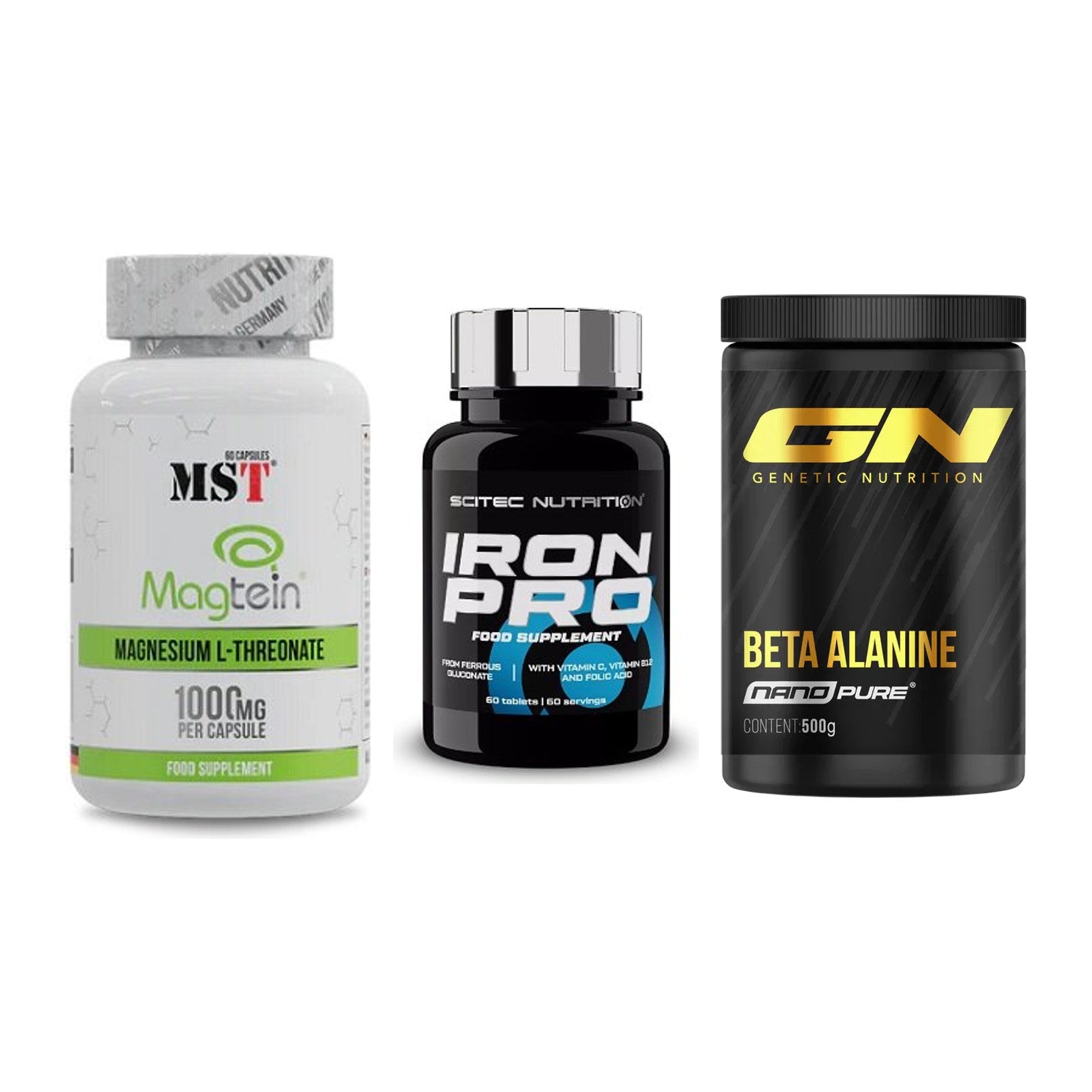 Ausdauer-Set: MST Magnesium + Scitec Iron Pro + GN Nano Beta – alle enthaltenen Artikel