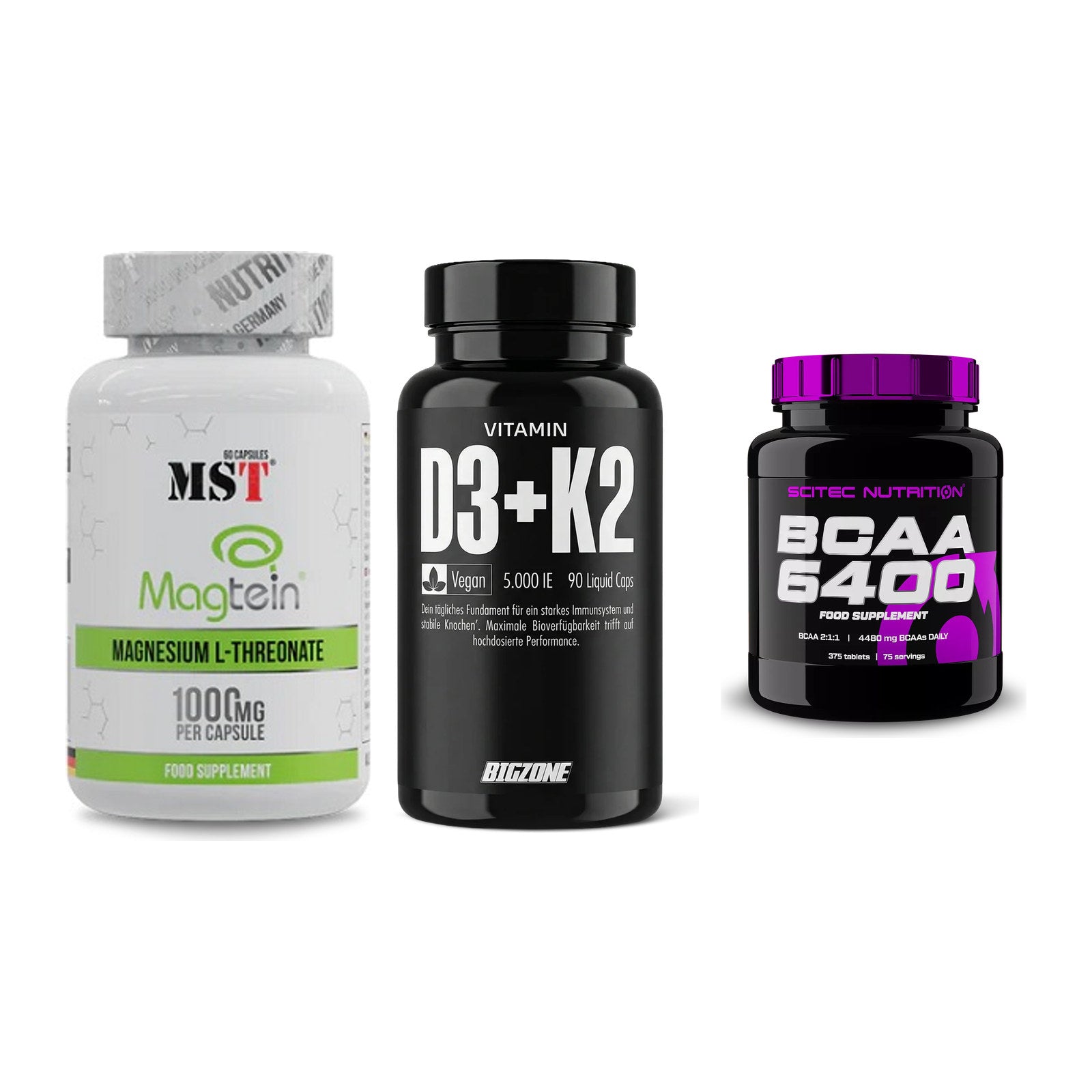 Ausdauer-Set: MST Magnesium + Big Zone Vitamin + Scitec BCAA 6400 – alle enthaltenen Artikel