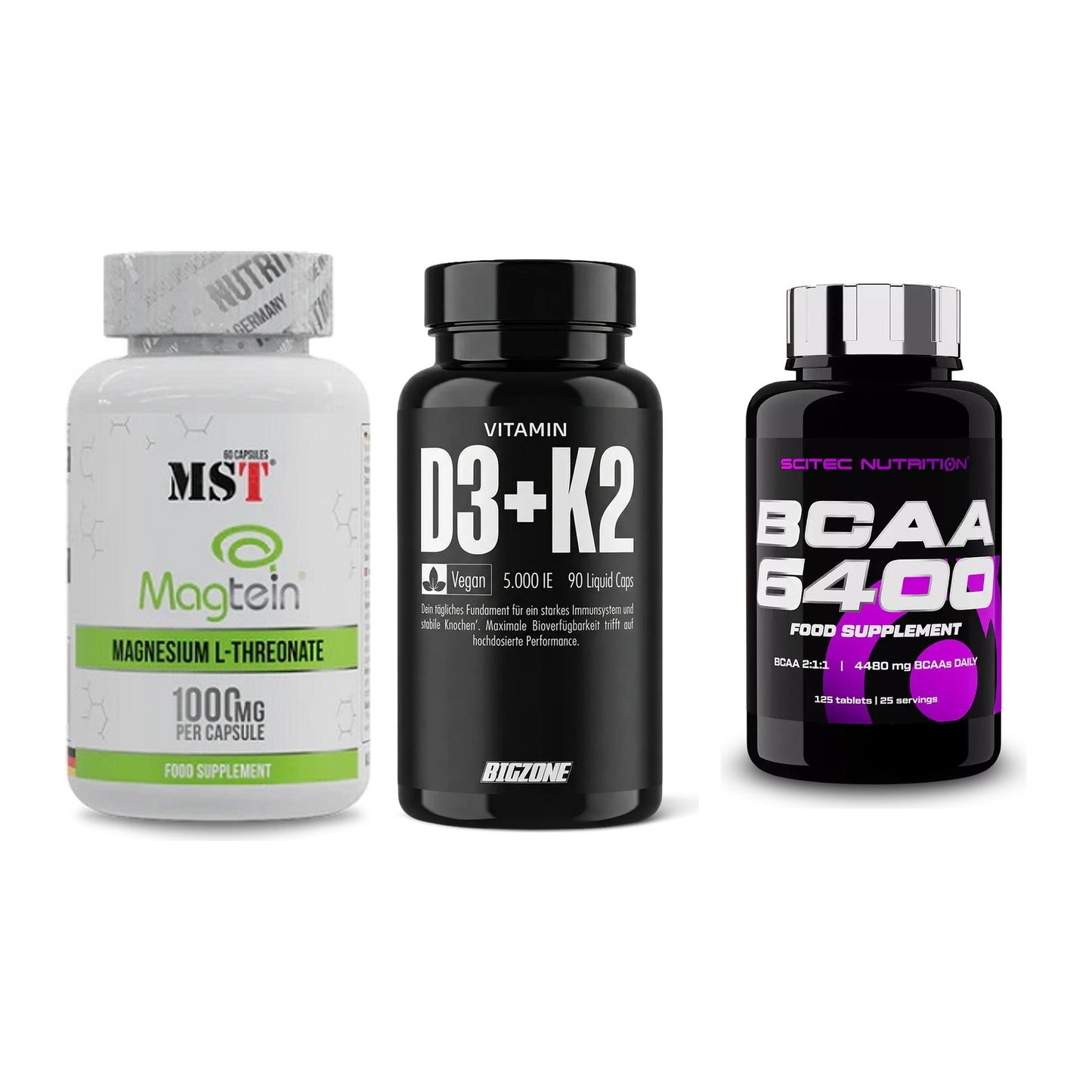 Ausdauer-Set: MST Magnesium + Big Zone Vitamin + Scitec BCAA 6400 – alle enthaltenen Artikel