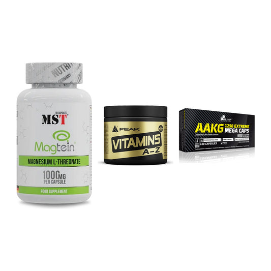 Ausdauer-Set: MST Magnesium + Peak Vitamin A-Z + Olimp AAKG – alle enthaltenen Artikel