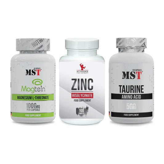 Ausdauer-Set: MST Magnesium + #GYMJUICE ZINC + MST Taurine – alle enthaltenen Artikel