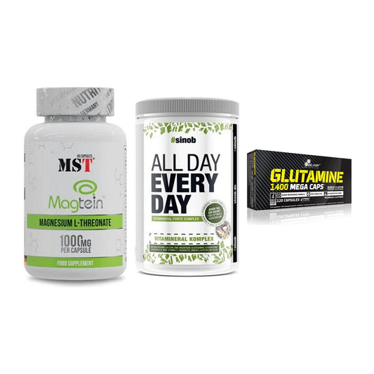Ausdauer-Set: MST Magnesium + Sinob All Day + Olimp L-Glutamin – alle enthaltenen Artikel