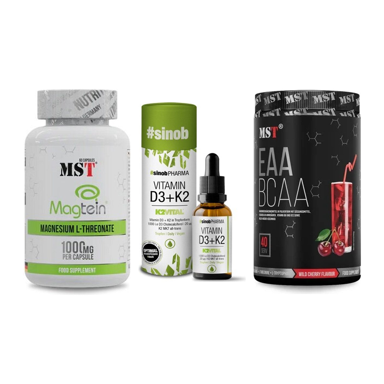 Ausdauer-Set: MST Magnesium + Sinob Vitamin D3 + MST EAA & BCAA – alle enthaltenen Artikel