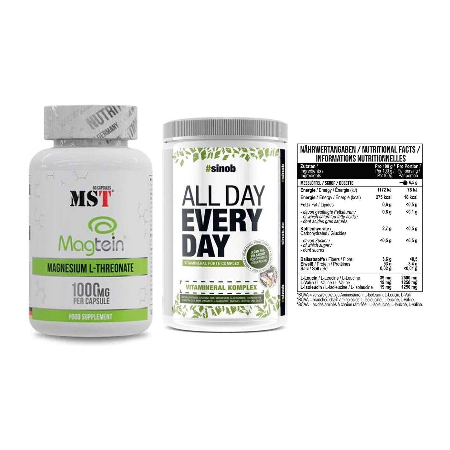 Ausdauer-Set: MST Magnesium + Sinob All Day + MST BCAA Zero – alle enthaltenen Artikel