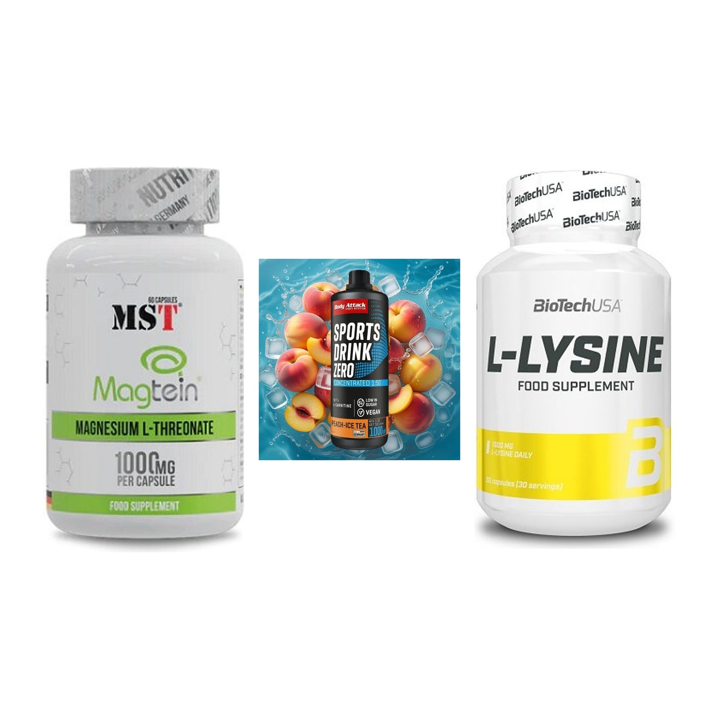 Ausdauer-Set: MST Magnesium + Body Attack + BioTech L-Lysine – alle enthaltenen Artikel