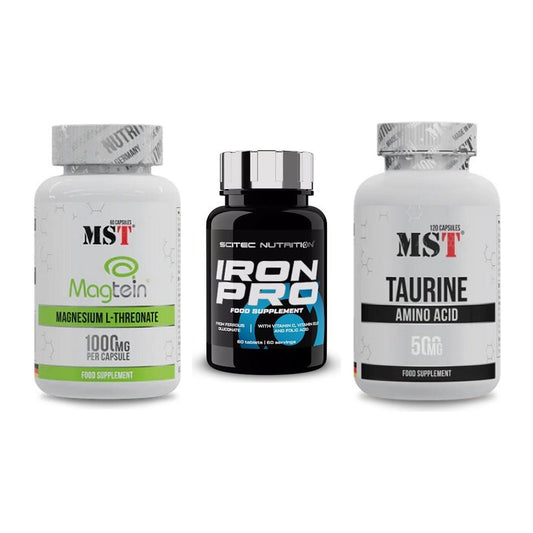 Ausdauer-Set: MST Magnesium + Scitec Iron Pro + MST Taurine – alle enthaltenen Artikel