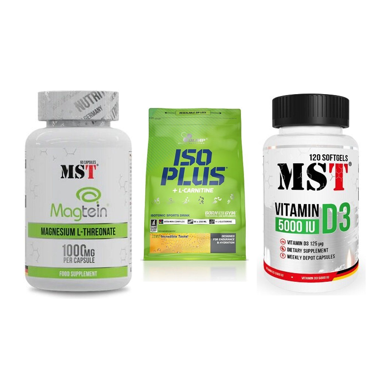 Ausdauer-Set: MST Magnesium + Olimp Iso Plus + MST Vitamin D3 – alle enthaltenen Artikel