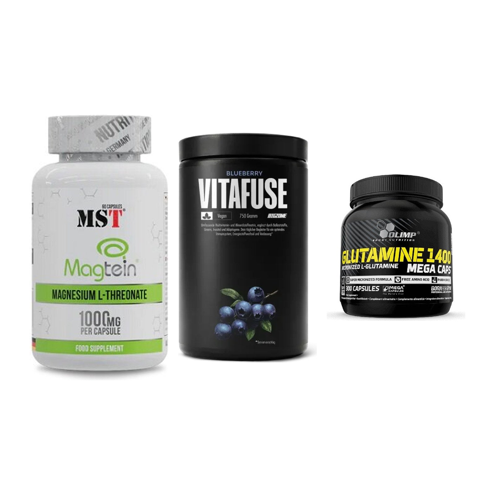 Ausdauer-Set: MST Magnesium + Big Zone Vitafus + Olimp L-Glutamin – alle enthaltenen Artikel