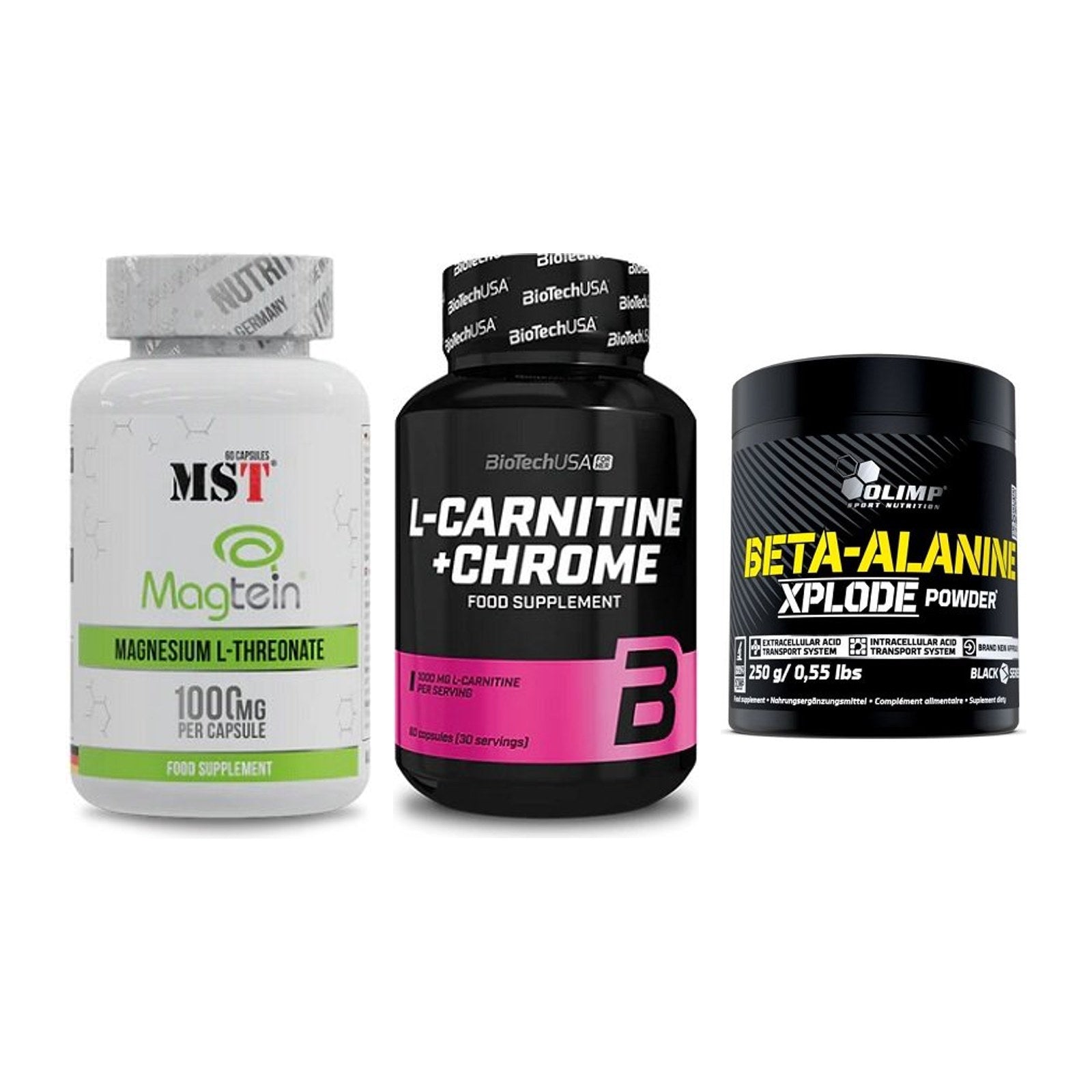 Ausdauer-Set: MST Magnesium + BioTech L-Carnit + Olimp Beta-Alani – alle enthaltenen Artikel