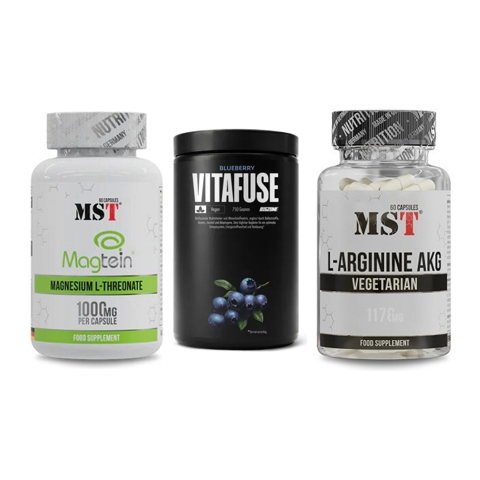 Ausdauer-Set: MST Magnesium + Big Zone Vitafus + MST Arginin AAKG – alle enthaltenen Artikel