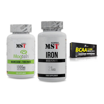 Ausdauer-Set: MST Magnesium + MST Iron Bisglyc + Olimp BCAA Mega – alle enthaltenen Artikel