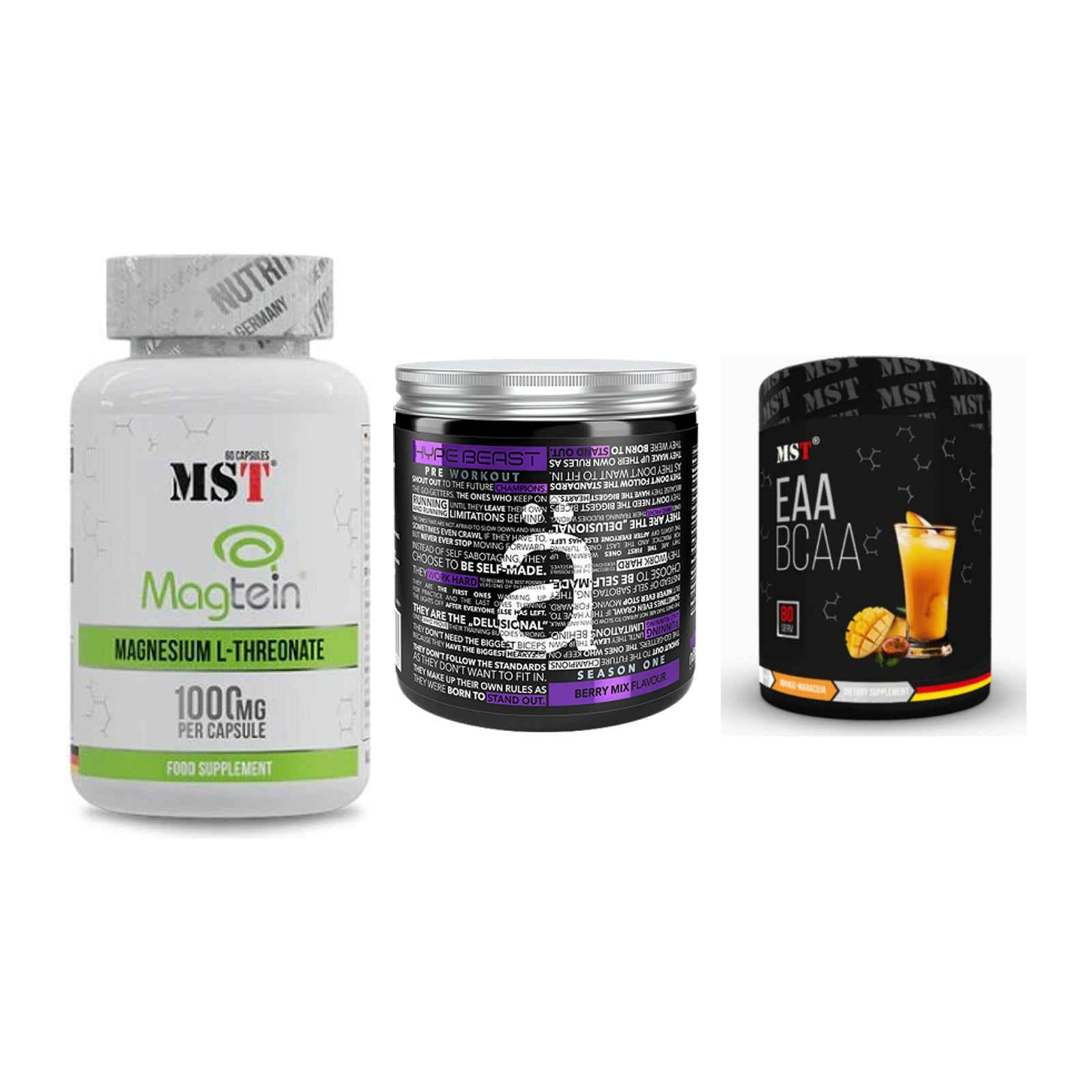 Ausdauer-Set: MST Magnesium + Nanosupps Hype + MST EAA & BCAA – alle enthaltenen Artikel