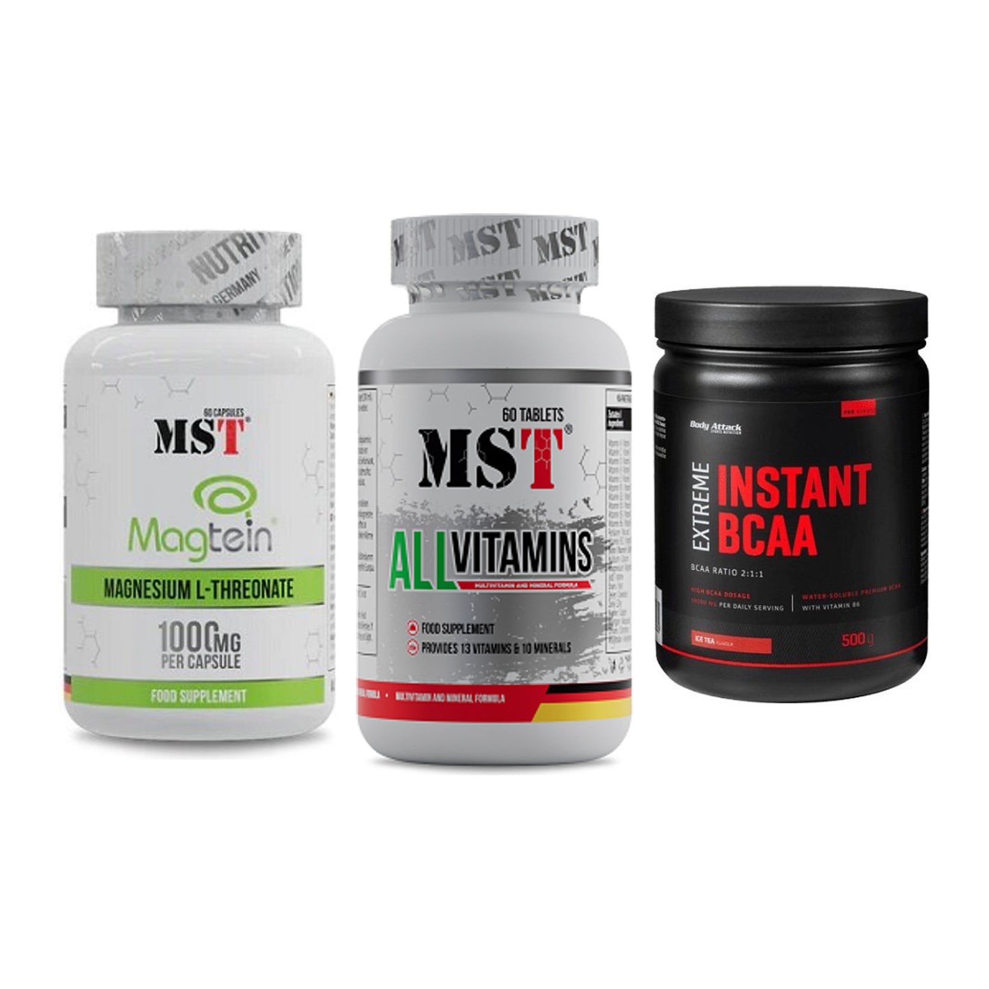 Ausdauer-Set: MST Magnesium + MST All Vitamins + Body Attack – alle enthaltenen Artikel