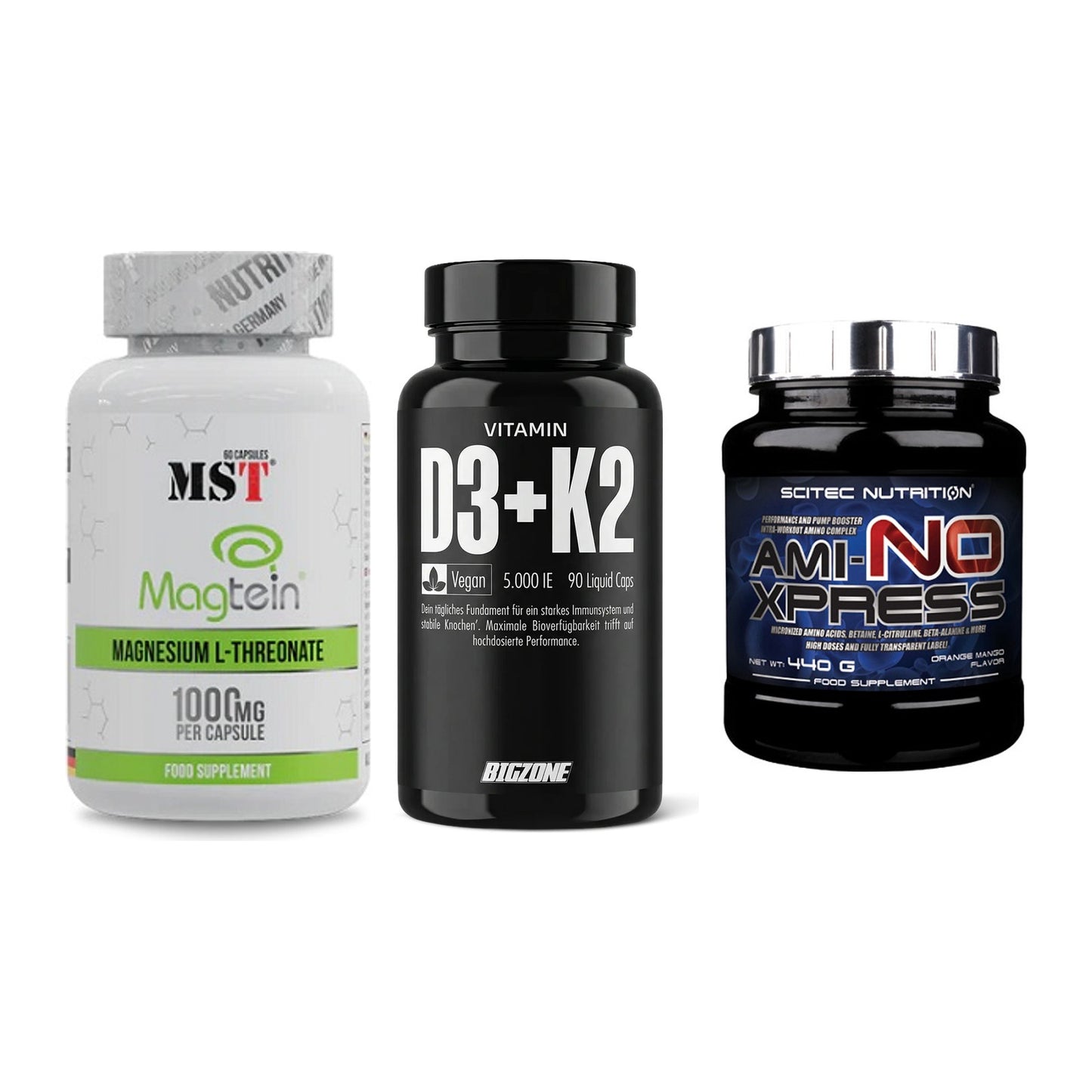 Ausdauer-Set: MST Magnesium + Big Zone Vitamin + Scitec Ami-NO – alle enthaltenen Artikel