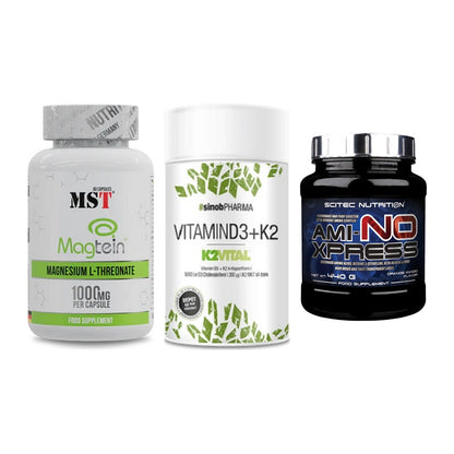 Ausdauer-Set: MST Magnesium + Sinob Vitamin D3 + Scitec Ami-NO – alle enthaltenen Artikel