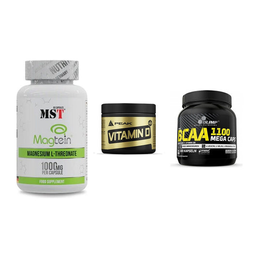 Ausdauer-Set: MST Magnesium + Peak Vitamin D + Olimp BCAA Mega – alle enthaltenen Artikel